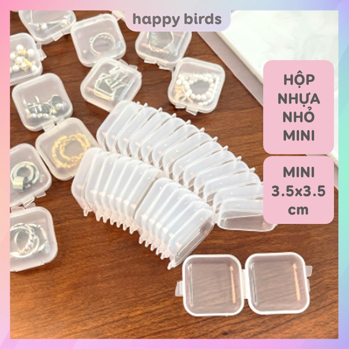 Hộp đựng trang sức mini 3.5x3.5x2cm trong suốt bằng nhựa đựng đồ trang sức, thuốc, nhẫn, phụ kiện nhỏ