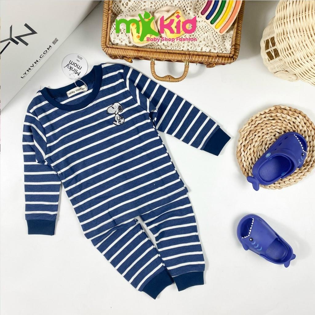 Đồ Bộ Dài Tay Bé Trai, Bé Gái MK KID Vải Cotton Lạnh Sọc Dệt Dễ Thương, Bộ Mặc Nhà Cho Bé 6-18kg