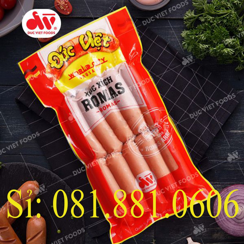 Xúc xích Romas - Đức Việt. Gói 10 cây / 500g. Date mới nhất.