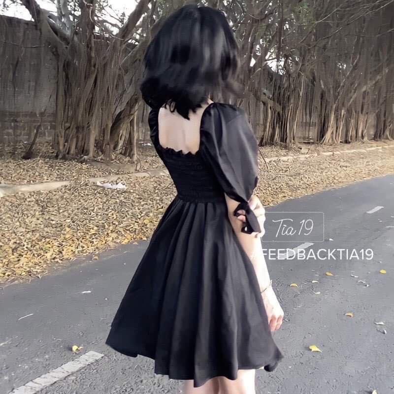 Váy cổ yếm tay phồng HSU1