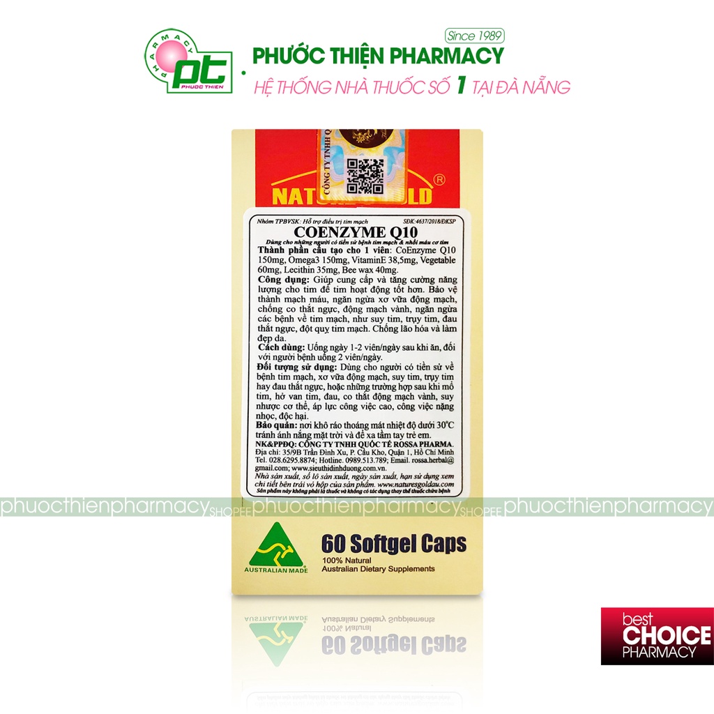 Viên uống bổ tim mạch CoQ10 CoEnzyme Q10 150mg Nature's Gold Lọ 60 viên, ổn định huyết áp