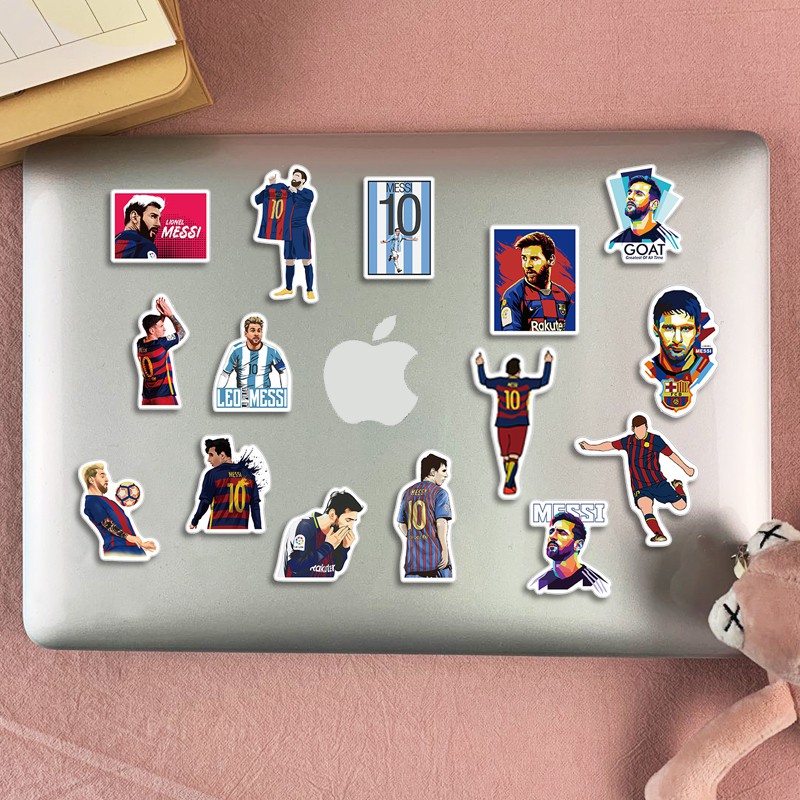 Bộ 50 Sticker Lionel Messi Chất Liệu PVC Chống Nước Decal Bóng Đá Dán Xe Điện Thoại Mũ Bảo Hiểm Ván Trượt Laptop Vali