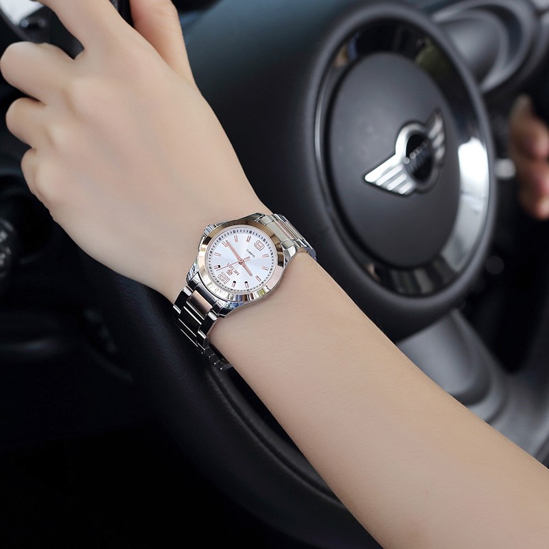 Đồng Hồ Đeo Tay Mặt Tròn Màu Vàng Hồng Thời Trang Sành Điệu Cho Nữ MEGIR
