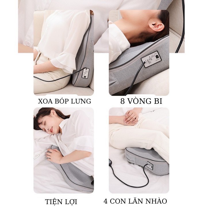 Máy mát xa lưng eo cổ vai gáy hiệu Vispo, máy matxa 8 Bi Hồng Ngoại Đa Năng kiểu dáng gối massage