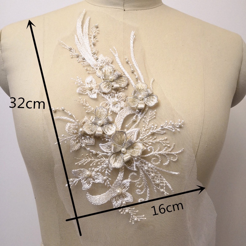 1 Miếng Vải Ren Thêu Hoa Màu Vàng Đồng 32 * 16cm