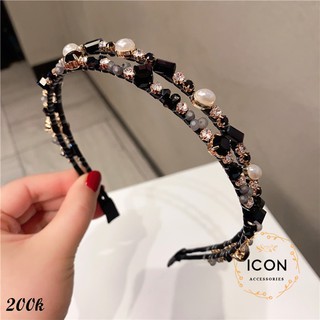 BỜM ĐÔI ĐÍNH ĐÁ HÀN QUỐC cao cấp. 3 Màu Đen, tím nhạt và cam hồng - kẹp tóc nơ, phụ kiện tóc, bờm đính đá