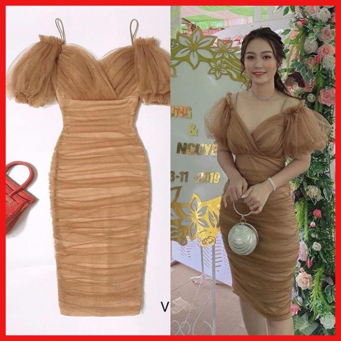 Đầm dự tiệc lệch vai phối lưới sang chảnh.(kèm video clip thật) [HÀNG CHẤT LƯỢNG] | BigBuy360 - bigbuy360.vn