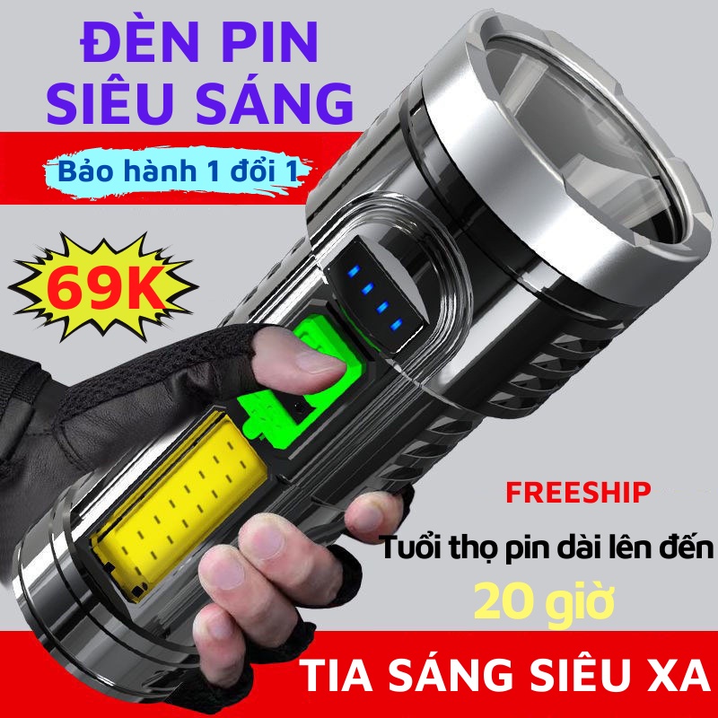Đèn Pin Cầm Tay Chiếu Xa Tích Điện Sạc USB Siêu Bền, ĐÈN DUY THẮNG