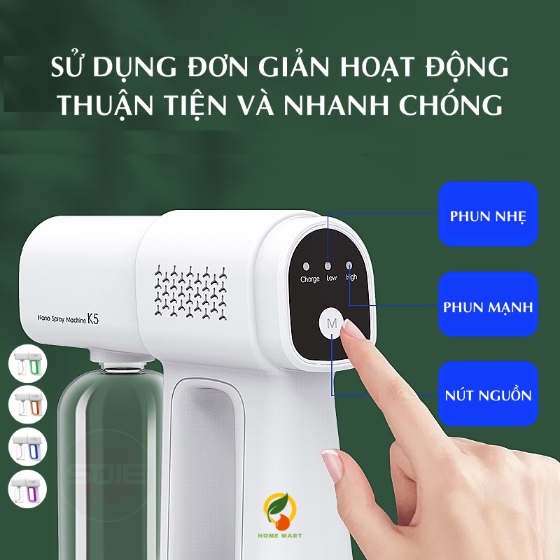 Máy khử khuẩn nano súng phun sương khử khuẩn cầm tay diệt vi khuẩn sát trùng K6 Laser 8 Mắt UV cổng USB không dây