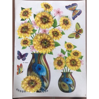 Decal dán tường bình hoa nổi 3D, Decal dán tủ lạnh khổ 30*50cm