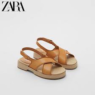 Giày ZARA sandal quai chéo nâu bé gái
