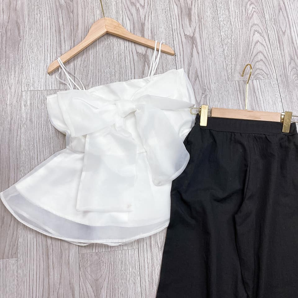 Sét Đồ Bộ Kiểu Nữ Đi Chơi Áo 2 Dây Voan Tơ Kết Nơ & Quần Thời Trang Nữ | BigBuy360 - bigbuy360.vn