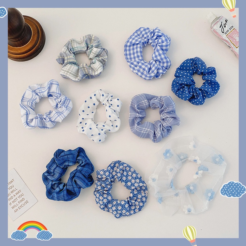 Phụ Kiện Dây Cột Tóc Set Srunchies Xinh Xắn, Dễ Thương, Giá Rẻ Màu Xanh