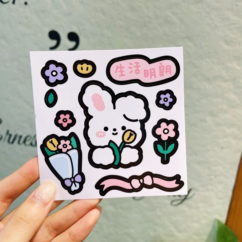 Tờ miếng dán trang trí WE FLOWER PVC hình gấu/ cún/ thỏ/ khủng long hoạt hình đáng yêu