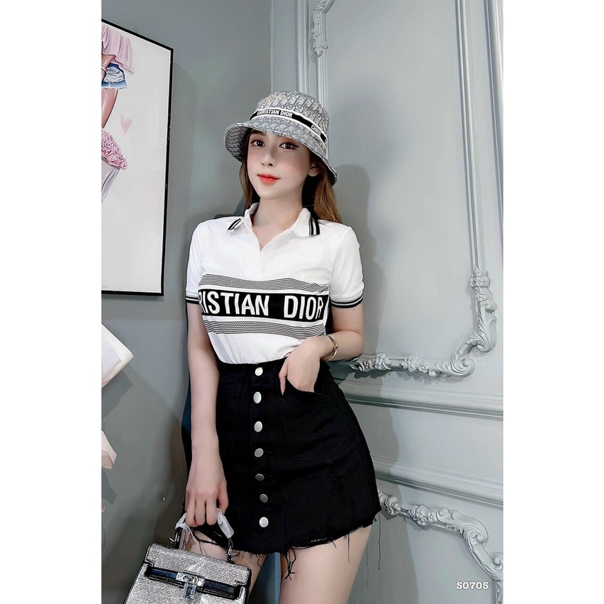 ÁO THUN POLO NỮ CỔ TRỤ CO GIÃN CHẤT MÁT PHỐI NGANG CD CÁ TÍNH