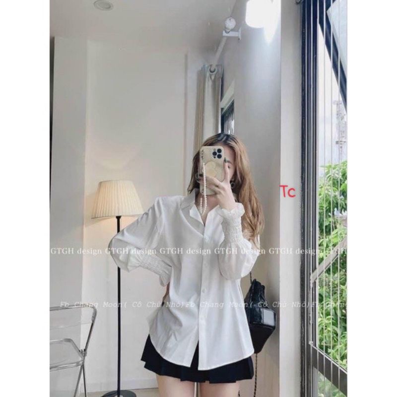 Áo sơ mi trắng tay rúm , from rộng chất thô lụa mềm đẹp