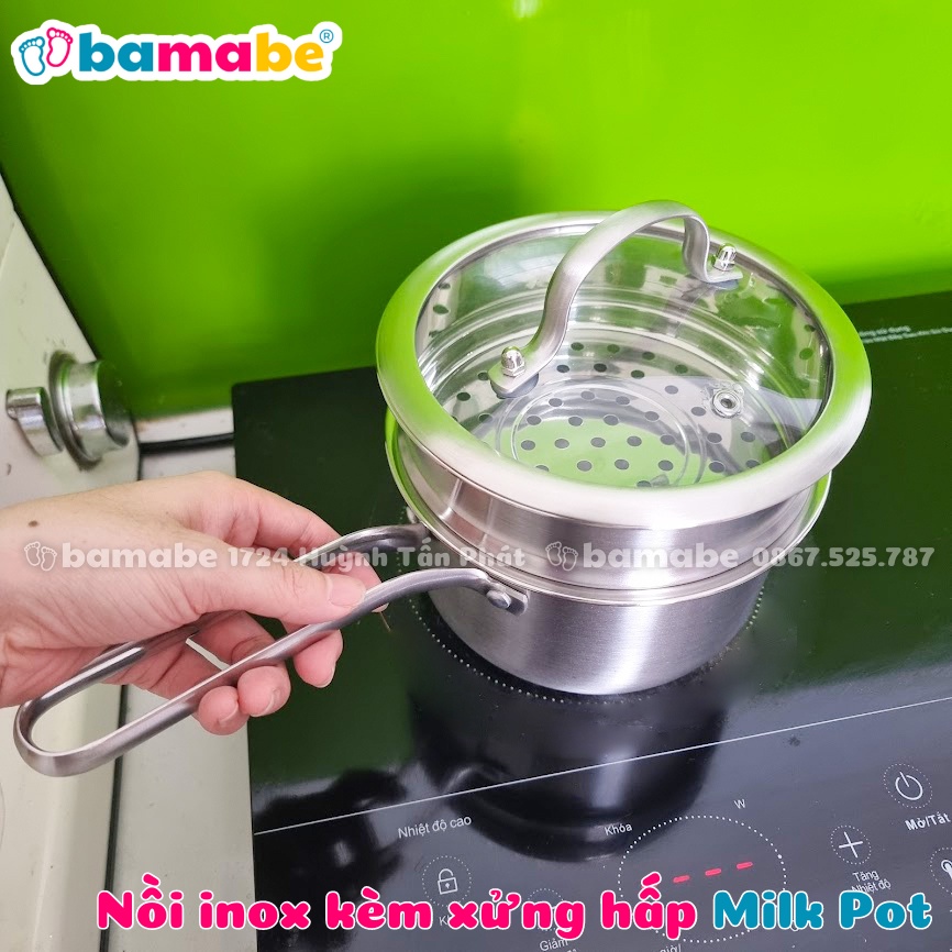 Nồi Inox 3 Đáy Milk Pot 1.5L Kèm Xửng Hấp