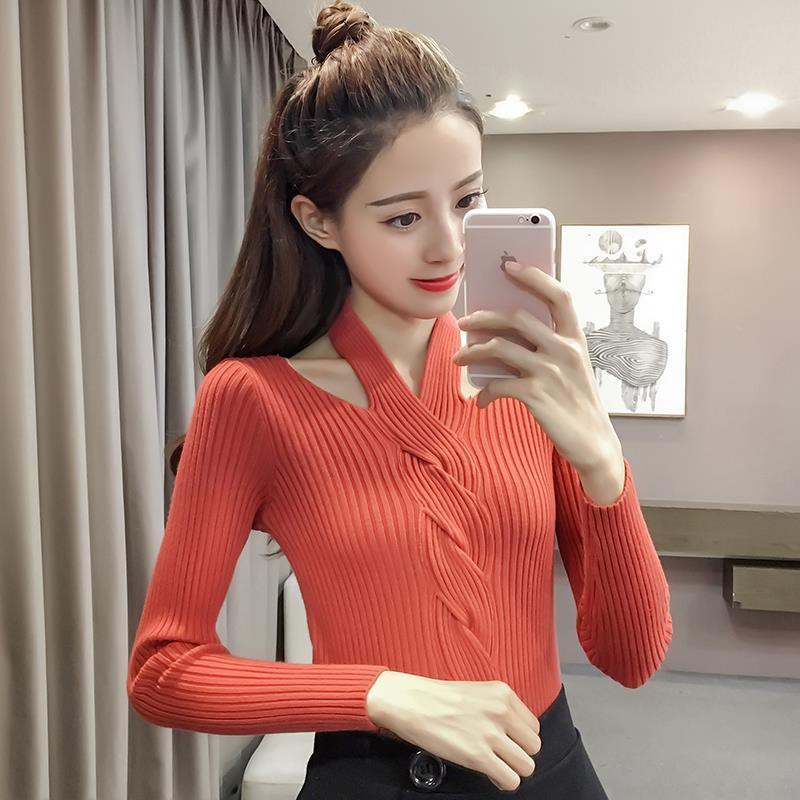 Áo Sweater Tay Dài Cổ Chữ V Dáng Ôm Thời Trang Trẻ Trung Cho Nữ