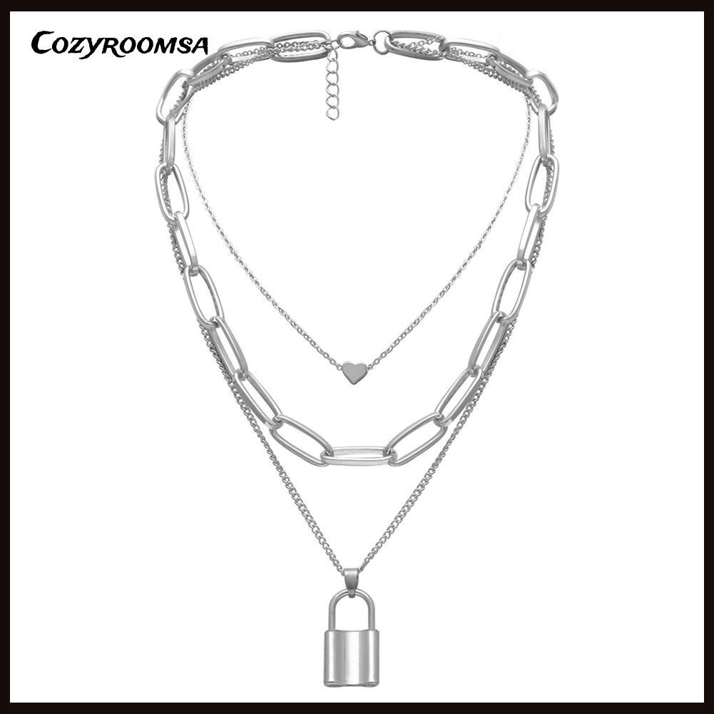 vòng cổ Nhiều Lớp Mặt Hình Ổ Khóa Trái Tim Thời Trang Cho Nữ