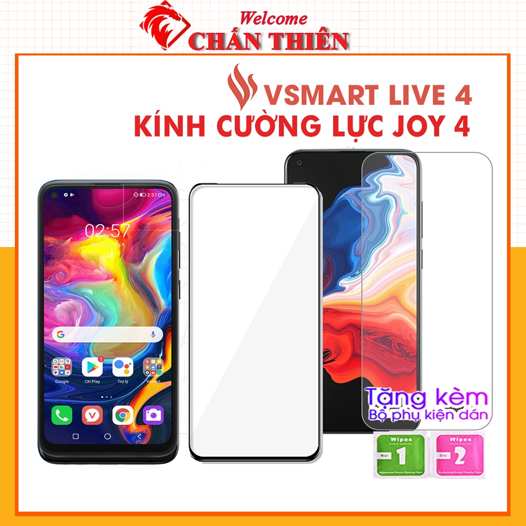 Kính cường lực vsmart Live 4 Joy 4 full màn trong suốt chống xước độ bền cao có tặng kèm khăn lau màn hình Kính-[Baiko]
