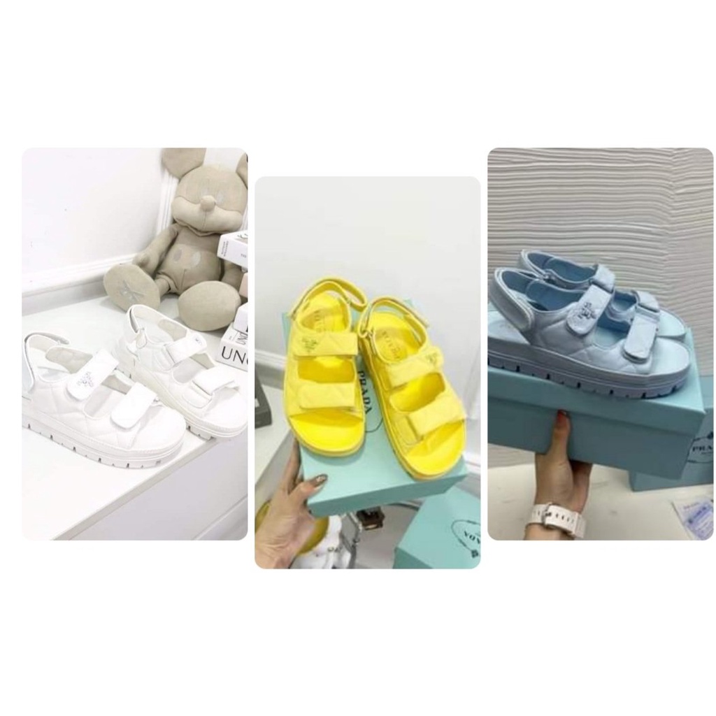 (Form to) Sandal nữ trần chỉ quai dán ngang tag logo Nguyên hộp hãng cao cấp