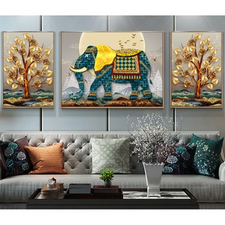 Bộ 3 tranh canvas treo tường voi và hoa hồng vàng TTC20162 sang trọng