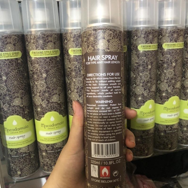 Gôm, keo xịt tóc MACADAMAIA 320ml tạo kiểu giữ nếp cho tóc. HÀNG CHÍNH HÃNG