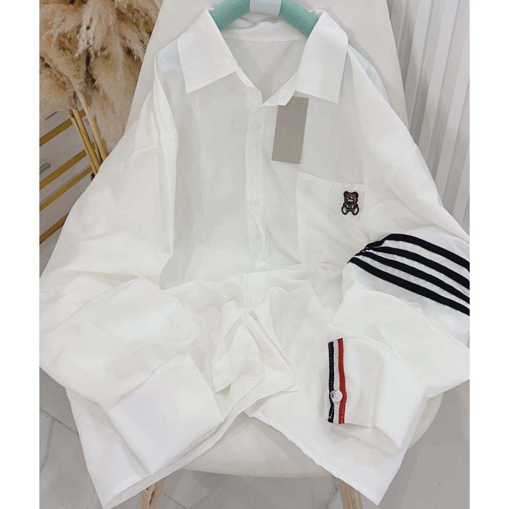 Áo Sơ Mi Nữ  3 Sọc Tay Dày Mịn Thoáng Mát Thiết Kế Thời Trang