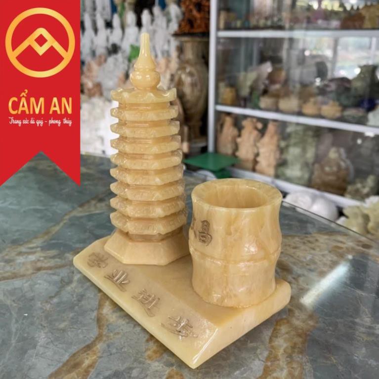 (Cực rẻ) Tháp Văn Xương Kèm Ống Bút Đá Ngọc Hoàng Long - cao 15cm