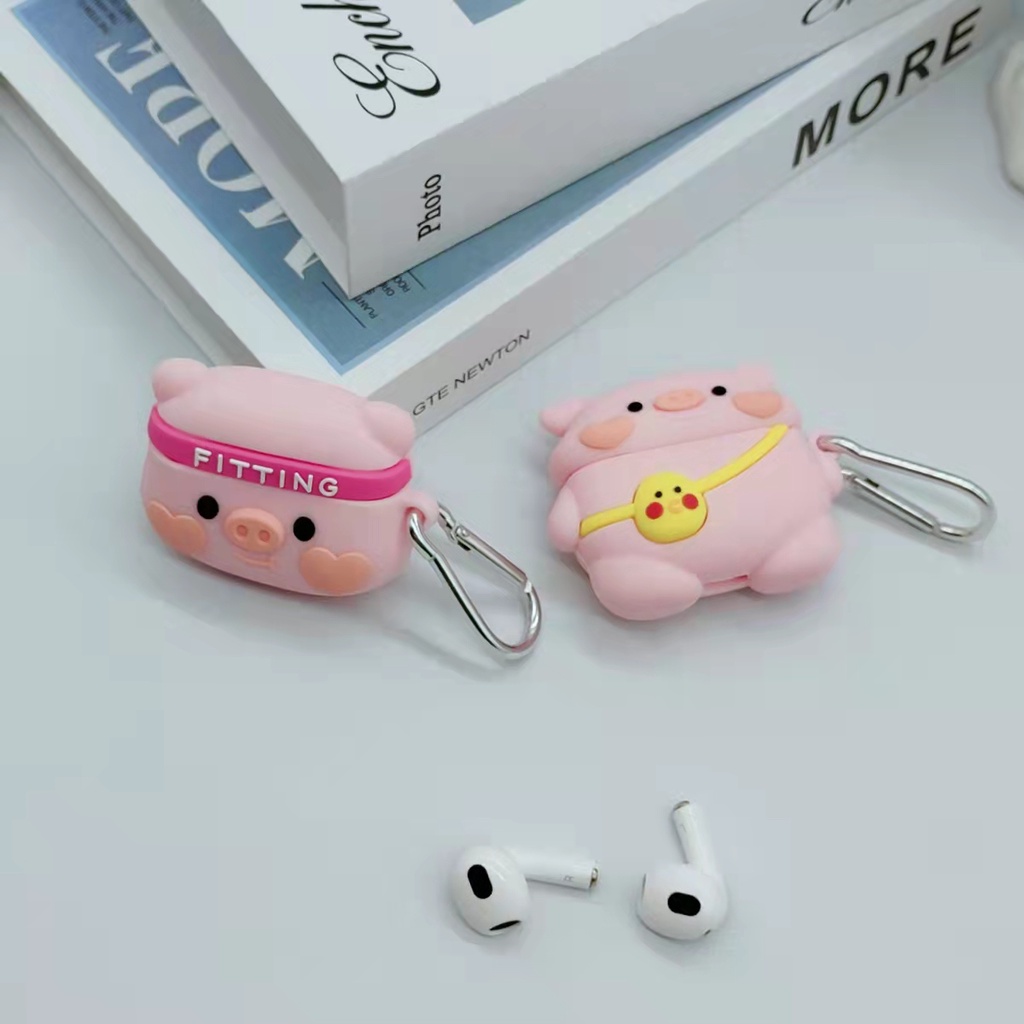 Vỏ Bảo Vệ Hộp Sạc Tai Nghe bluetooth Không Dây Airpods 3/1/2 pro Bằng Silicon Mềm Hình Chú Heo 3D Dễ Thương