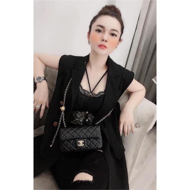 Túi xách nữ CN bản quả cầu đen da lì mềm sụn fullbox