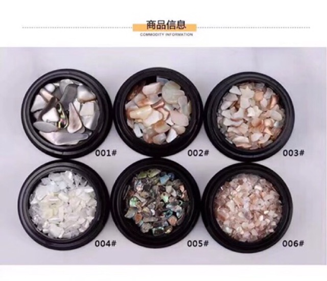 Phụ kiện đá xà cừ trang trí nail set 6 hũ