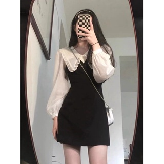 Đầm đen phối cổ petter trắng - Rossy Fashion