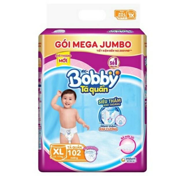 Tã quần Bobby Mega Jumbo M120/L102/XL96/XXL88