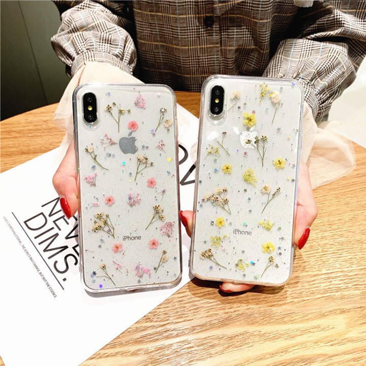 Ốp Lưng ép hoa khô cho iPhone 7/8/7Plus/8Plus/X/XS/XSMax Hoa Bất Tử - Mã TZAC265