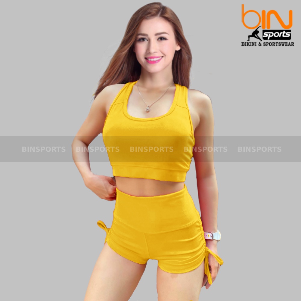 Set bộ đùi thể thao tập gym yoga nữ áo bra kèm mút quần đùi dây rút Sports BN020