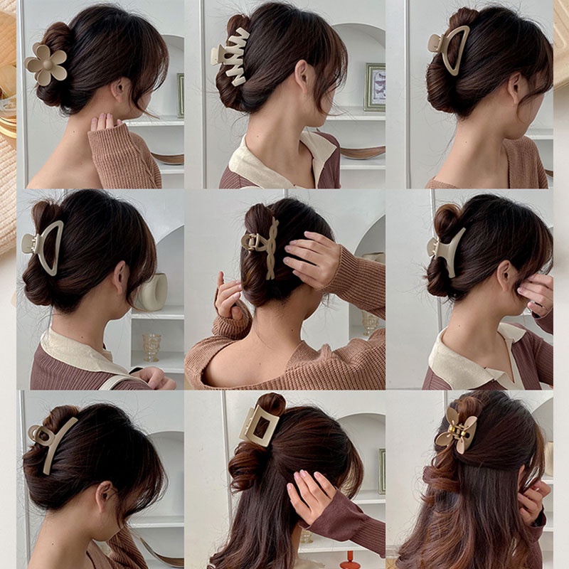 Kẹp Tóc Cỡ Lớn Màu Be/Cà Phê Đơn Giản Thời Trang Hàn Quốc