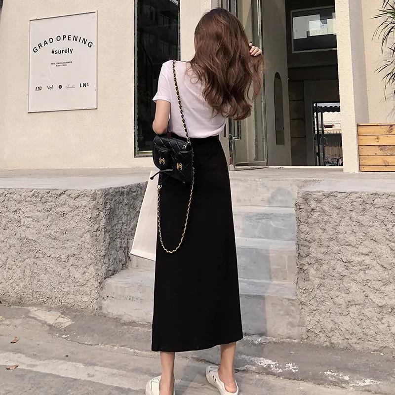 Chân Váy Chữ A Lưng Cao Màu Đen Phong Cách Hàn Quốc Thời Trang Cho Nữ