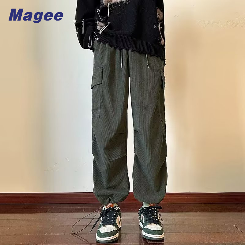 Magee Quần Yếm Vải Nhung Dày Ống Rộng Thời Trang Thu Đông Cho Nam