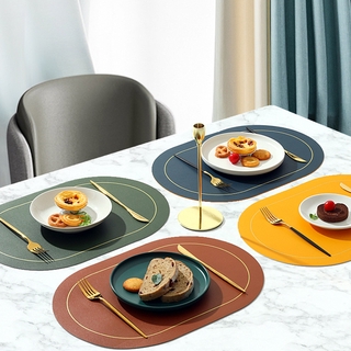 Tấm Lót Bàn Ăn Bằng Da Hình Oval Hai Màu Cách Nhiệt Chống Thấm Nước/Dầu Mỡ Tiện Dụng