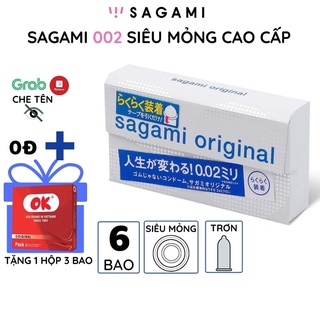 Bao cao su Sagami 002 Original Blue Quick Siêu mỏng Non Latex 6 bao/hộp trơn bóng chống tuột kéo dài thời gian