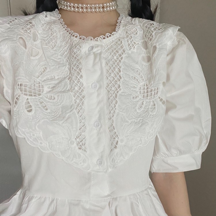 [ORDER] Váy xòe cổ ren búp bê cổ điển Pháp tay phồng Phong cách Hepburn Free size có ảnh thật VD043