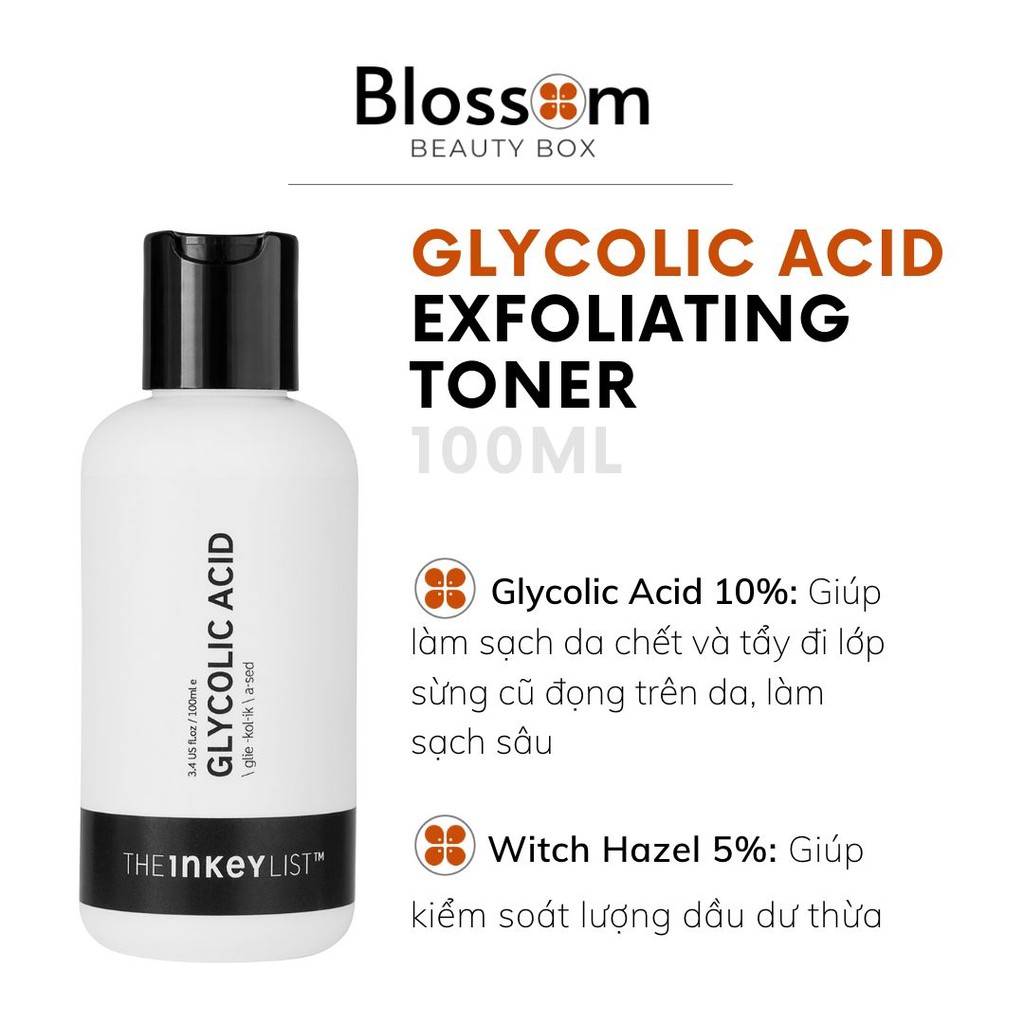 Nước hoa hồng The Inkey List Glycolic Acid Liquid Toner 100ml