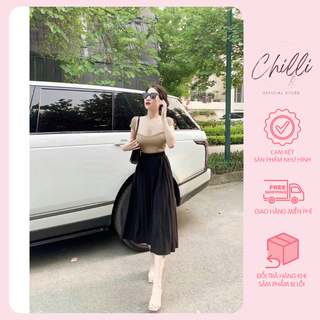 Chân váy midi dập ly dáng dài cạp chun basic P495