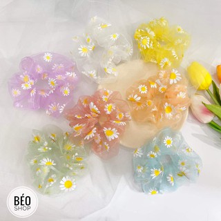 Scrunchie Dây Cột Tóc Hoa Cúc Voan Lưới Nhỏ