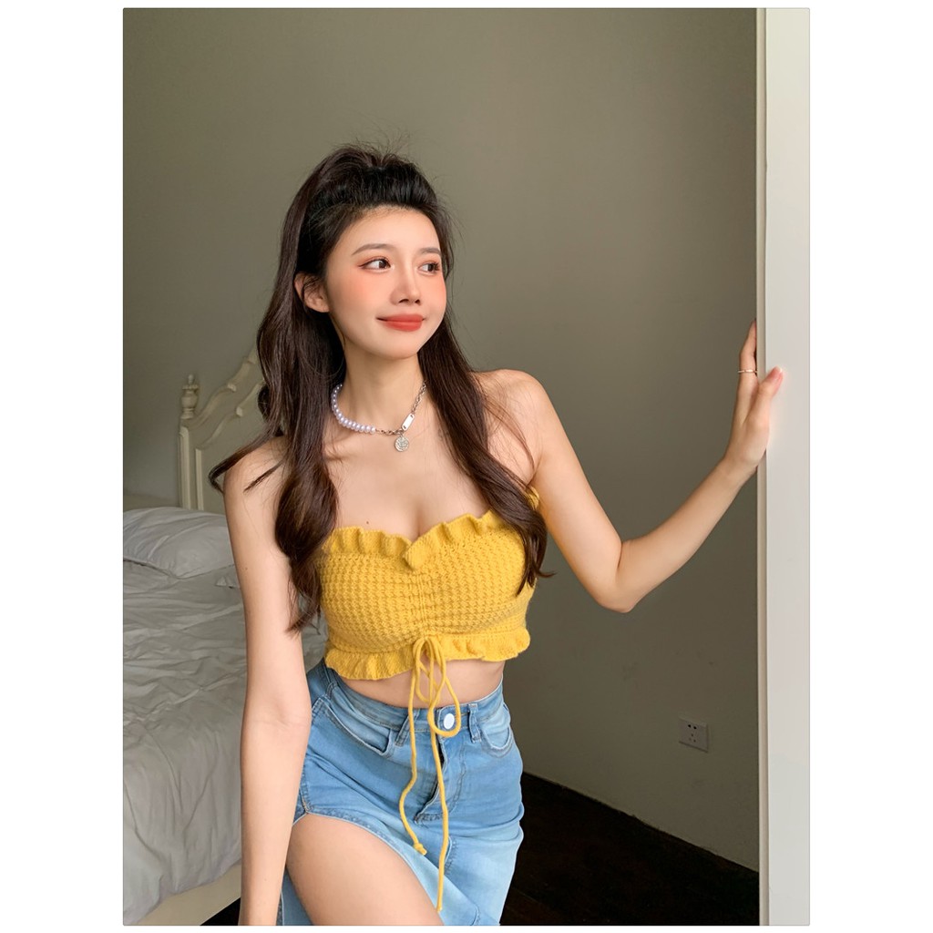 Cocory vn Áo croptop kiểu dây rút thời trang mùa hè trẻ trung gợi cảm