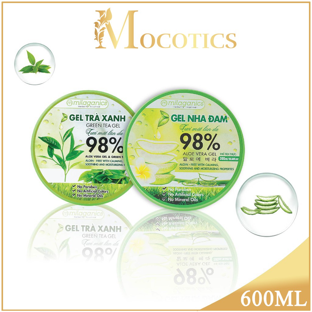 Combo Gel Trà Xanh + Gel Nha Đam Tươi Mát Làn Da Milaganics (300ml / Hộp)