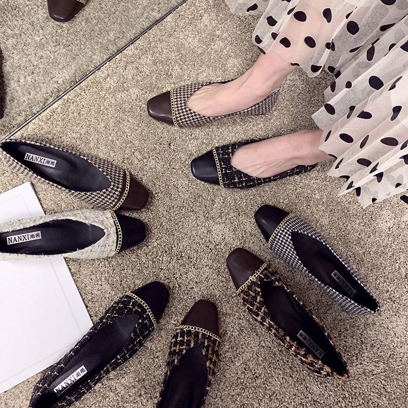 Giày bệt hài bệtda phối vải tweed phong cách đơn giản lịch sự - Có ảnh thật