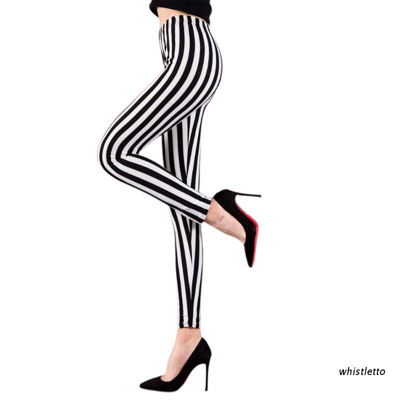Quần legging thể thao nữ dài ngang mắt cá chân co giãn in họa tiết sọc trắng đen<br />