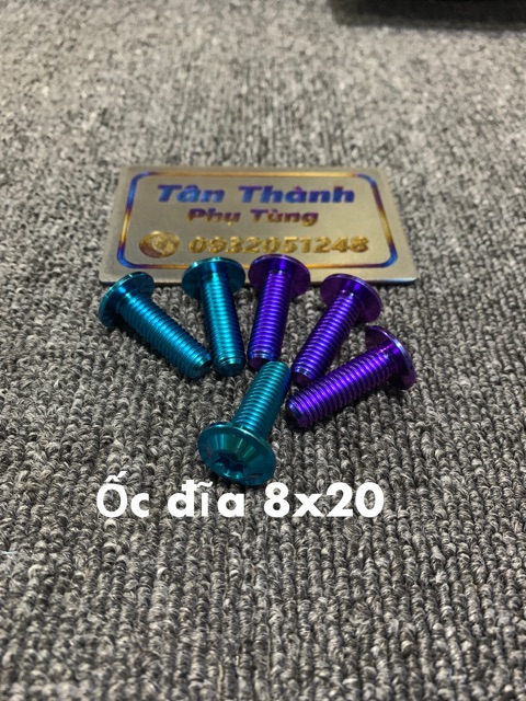 Ốc đĩa Titan GR5 8x20 xanh tím, lục bảo